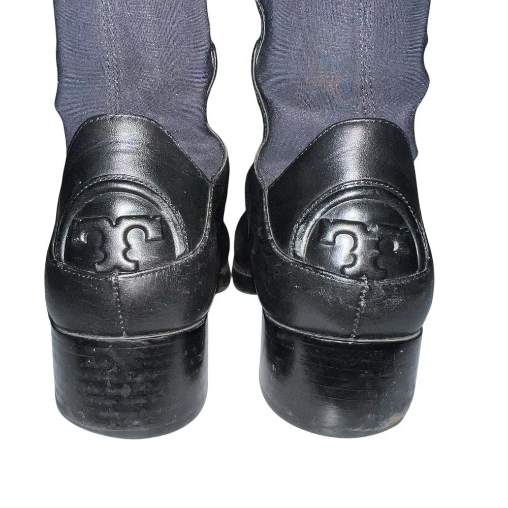 Tory Burch Womens‎ 9.5 Caitlin Riding Boots Knee High Leather Black Logo Pull On